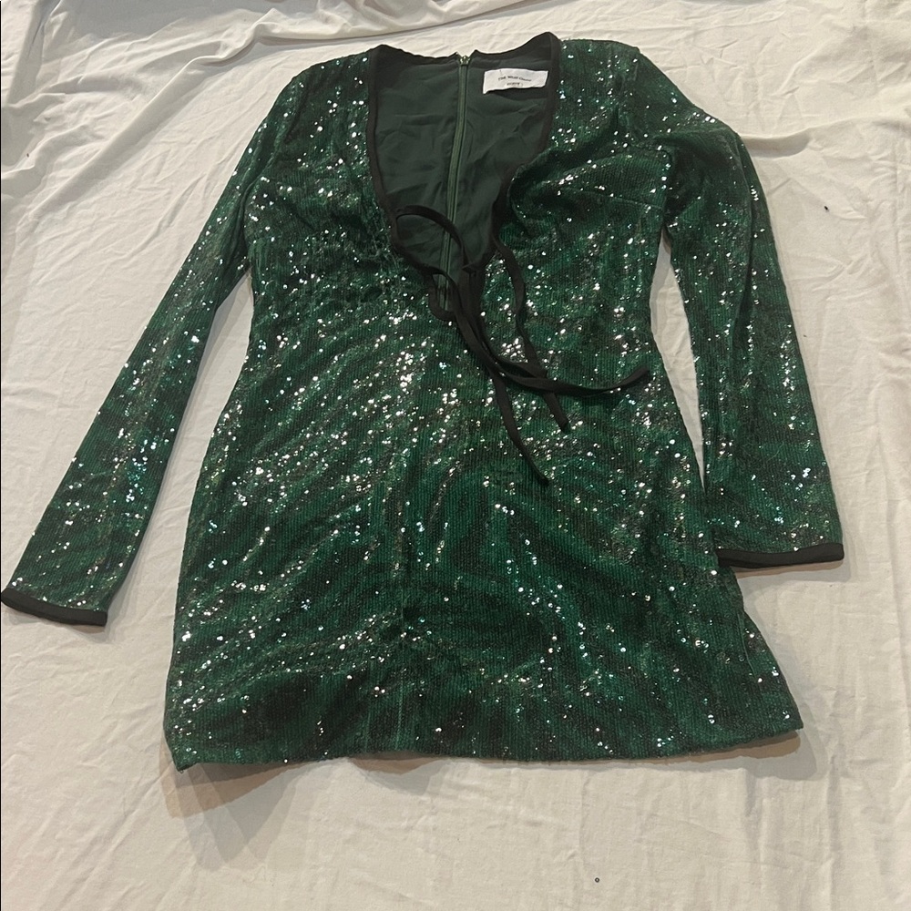Elegant Green Sequin Long Sleeve Dress